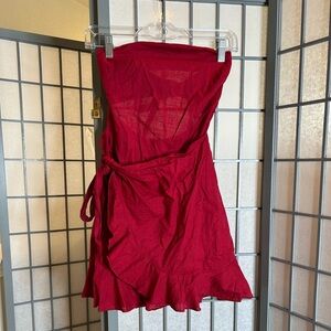 SHEIN Red Strapless Wrap Dress